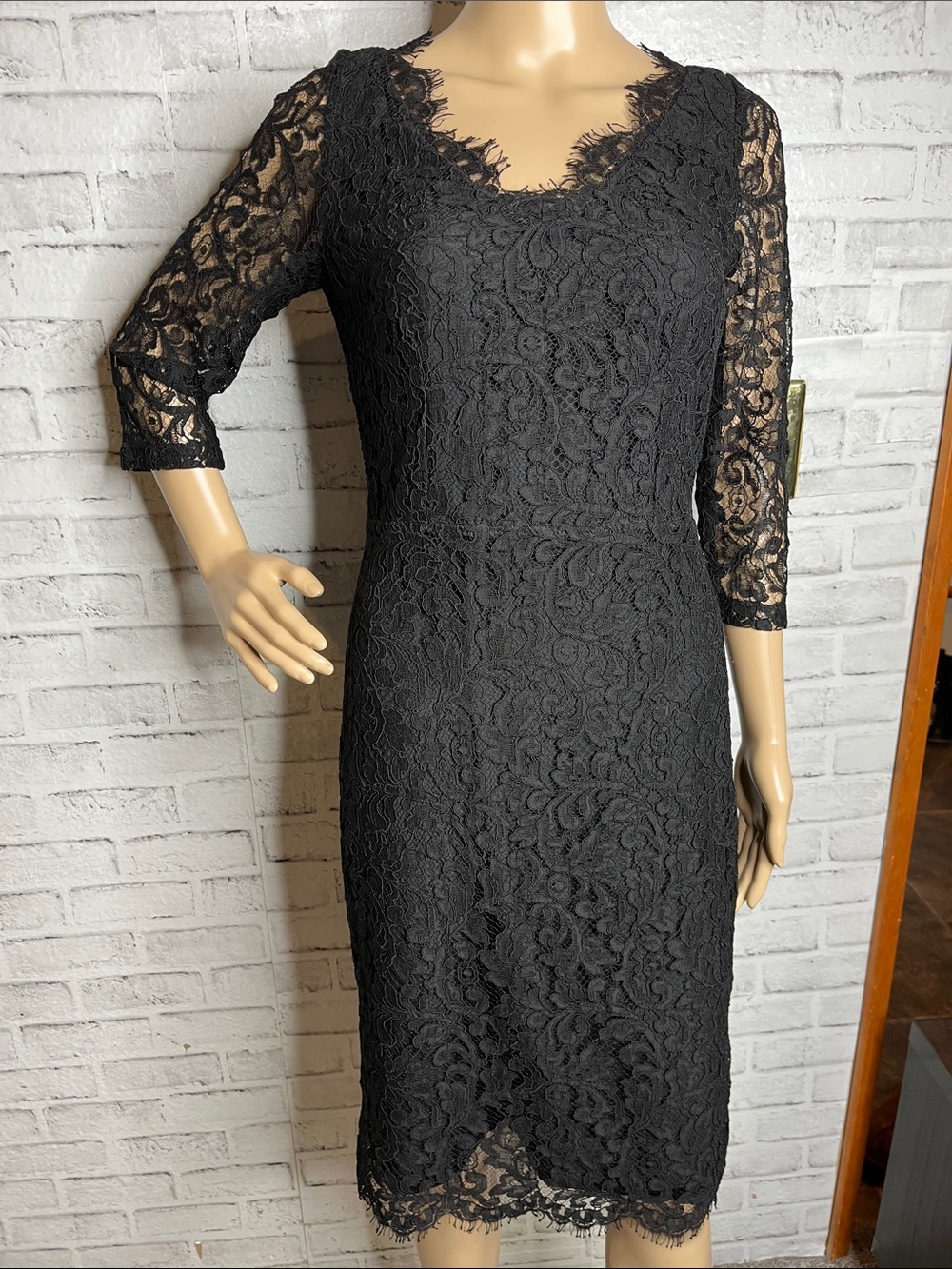 St. John black lace sheath dress